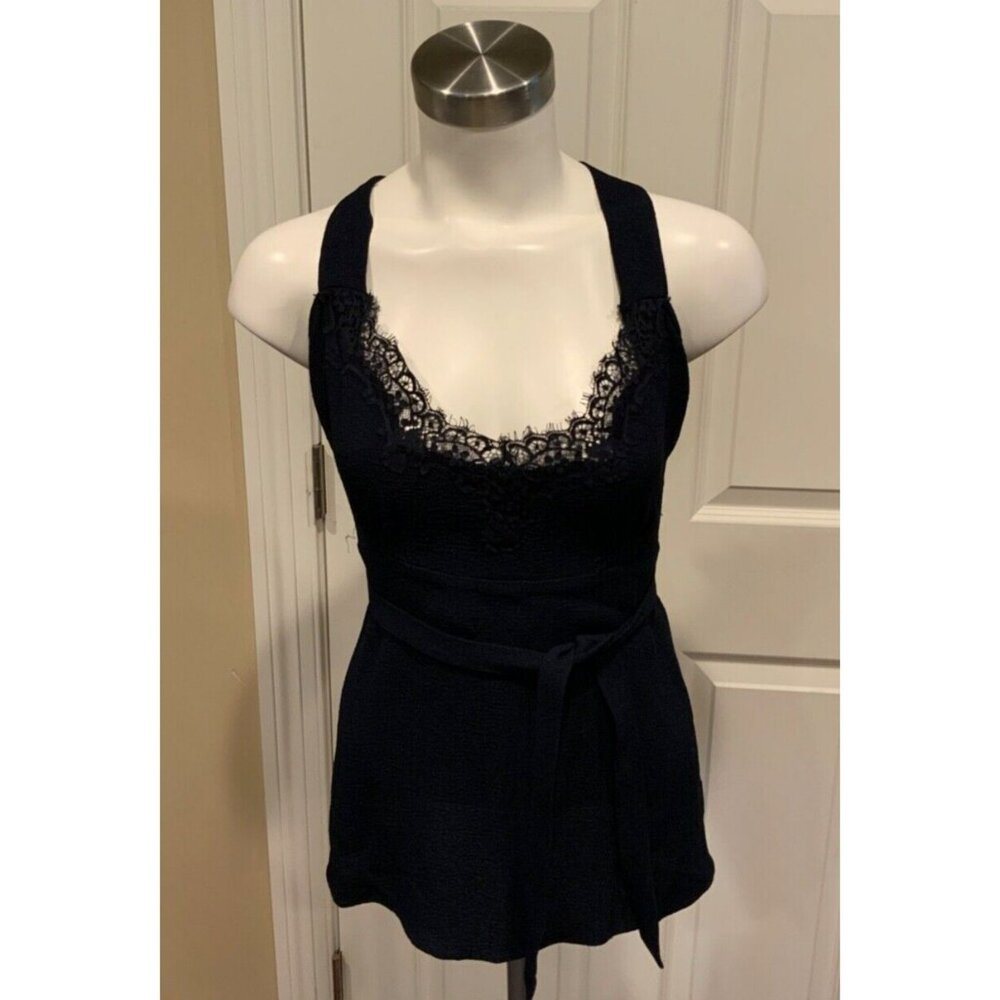 Tracy Reese Navy Blue Floral Lace Tank Top W/ Waist Tie, Size Large, NWT!